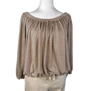 Max Studio London Striped Off Shoulder Gathered Waist Long‎ Sleeve Top Size L